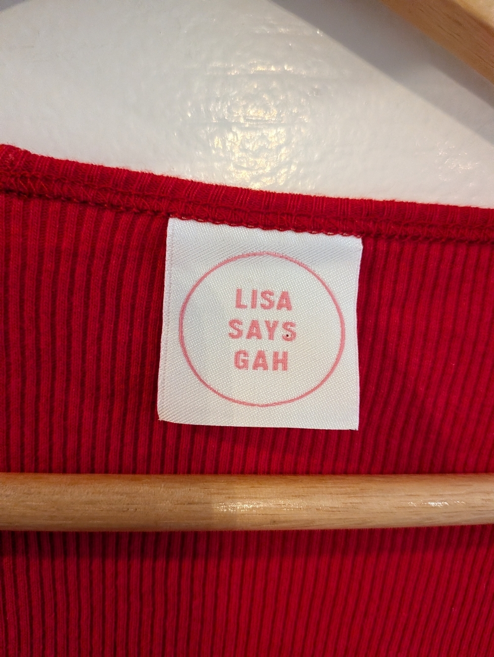Lisa Says Gah Lucille Wrap Top Red Ribbed Long Sleeve Cropped Cotton Size M - Picture 8 of 15